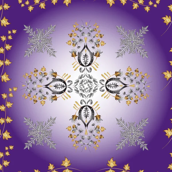 Фон Золотой Отделкой Резьба Дереву Шаблон Фиолетовый Серый Нейтральные Цвета — стоковый вектор
