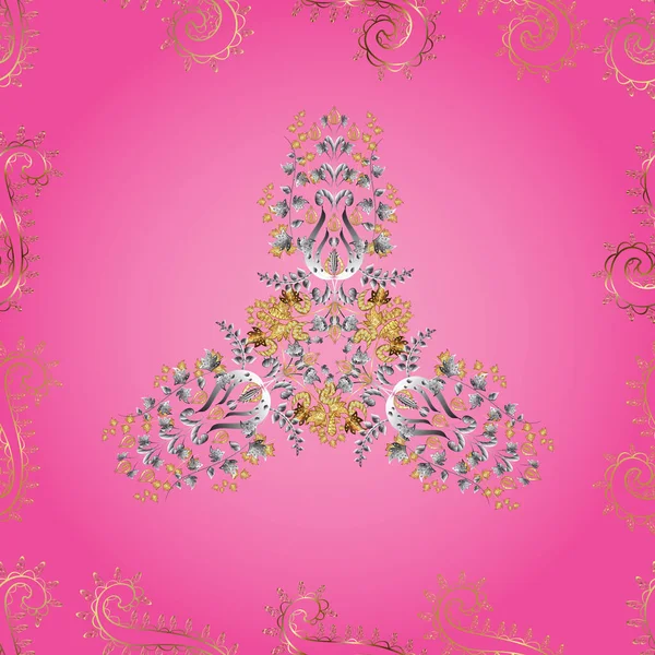 Stile Tessile Asiatico Sui Colori Giallo Rosa Grigio Motivo Floreale — Foto Stock