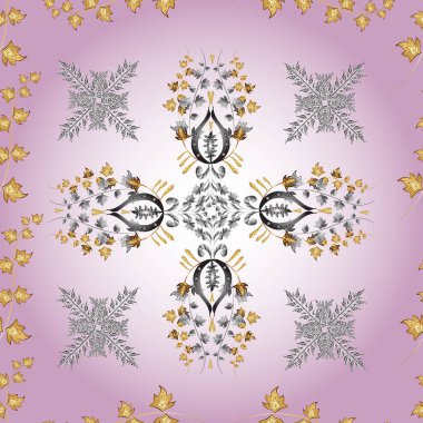 Sarı, nötr ve gri renklerde altın elementli klasik, pürüzsüz desen. Vektör illüstrasyonu.