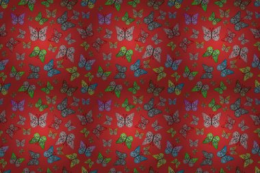 Kart, Davetiye ve Yazdırma için Basit Güzel Kalıp. Güve ile Raster Geçmişi. Renkli Kelebeklerle Bahar Arkaplanı. Güzel Kelebek Siluetleriyle Moda Dekorasyonu.