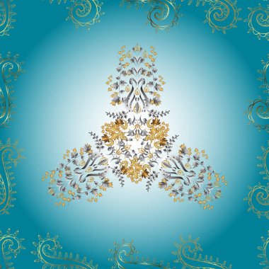 Tekrarlayan elementlerle soyut arkaplan. Gri, mavi ve altın elementli nötr renklerde altın pürüzsüz desen. Kusursuz, klasik altın desen..