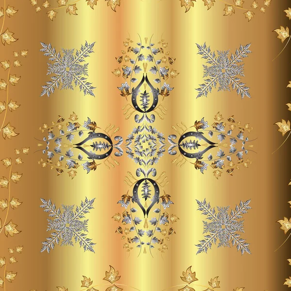 バロック様式のシームレスな東洋の装飾 ベージュ ブラウン イエローの伝統的な古典的な黄金のパターンと黄金の要素 — ストック写真