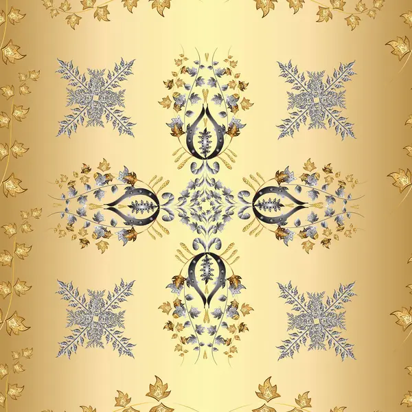 ベージュ色のダマスクゴールド抽象的な花のシームレスなパターン 装飾品 — ストック写真