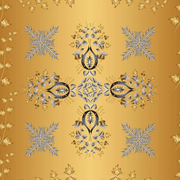 ベージュ イエロー オレンジ色のパターン ヘナの入れ墨 黄金のステッカー メンディとヨガのデザイン カードやプリントと装飾的な花の要素 黄金のメンディシームレスパターン — ストック写真