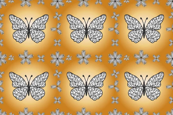 蝶とのシームレスなパターン ラッパー 壁紙のデザインのためのかわいい背景 オレンジ ベージュ ホワイト — ストック写真