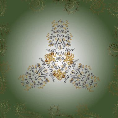 Gri, yeşil ve nötr renklerde altın tekrarlayan elementler içeren vektör soyut arka planı. Kusursuz oryantal klasik altın desen.