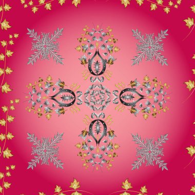 Tekrarlayan elementlerle kusursuz soyut arkaplan. Zarif klasik model. Kırmızı, pembe ve mor ve altın desenli.