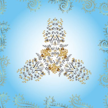 Kusursuz klasik altın desen. Geleneksel oryantasyon süsü. Çizim. Klasik klasik klasik arka plan. Tarafsız, mavi ve gri renklerde altın elementlerle kusursuz desen.