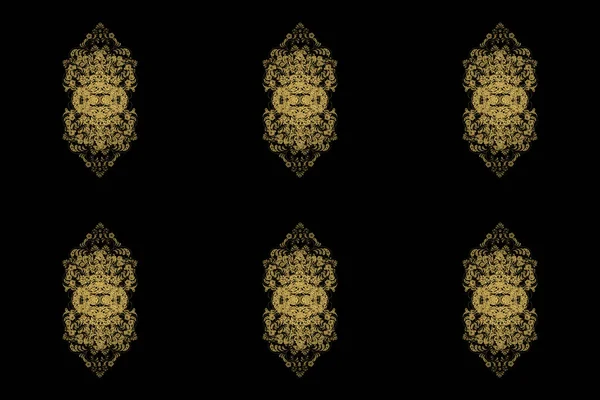 黄金の要素を持つ黒の背景にシームレスなラスターパノ — ストック写真