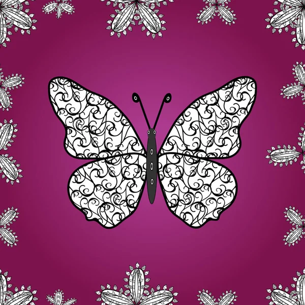 Красивый Цвет Бабочек Фиолетовый Белый Черный Цвета Предпосылки Ткани Текстиля — стоковый вектор