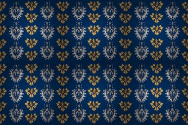 Renkli arkaplanda ilginç karalamalar olan kusursuz desen. Pano. Raster illüstrasyonu. Mavi arkaplan.