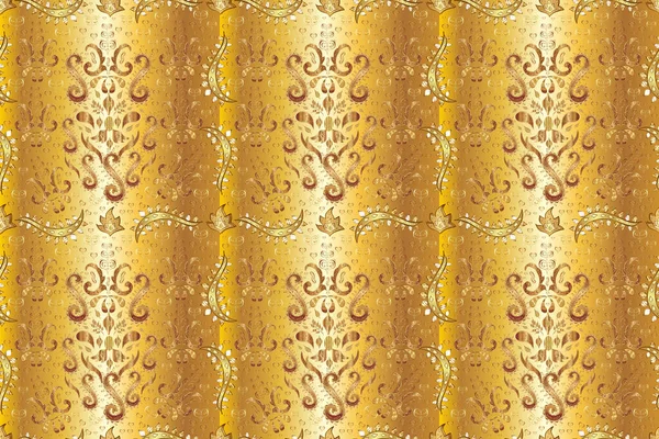具有巴洛克风格的金花饰品 棕色和米黄色的金色元素 古董金色可重复墙纸 达摩无缝模式重复背景 — 图库照片