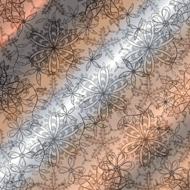 Çiçek elementleri ve ilginç karalamalarla desen. Raster..