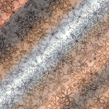 Çiçek elementleri ve ilginç karalamalarla desen. Vektör.