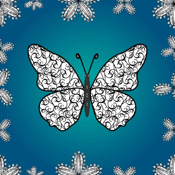 Цветочный Узор Бабочки Тропическую Тему Симпатичный Безмордый Рисунок Бабочки Синем — стоковое фото