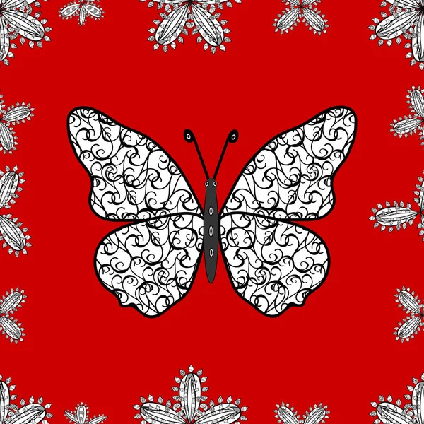 Zufällige Rote Weiße Und Schwarze Schmetterlinge Niedliches Muster Schmetterling Auf — Stockfoto