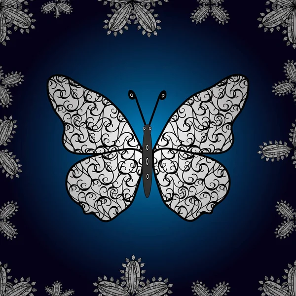 Mariposas Sobre Fondo Azul Blanco Negro Diseño Con Mariposas Sin — Vector de stock