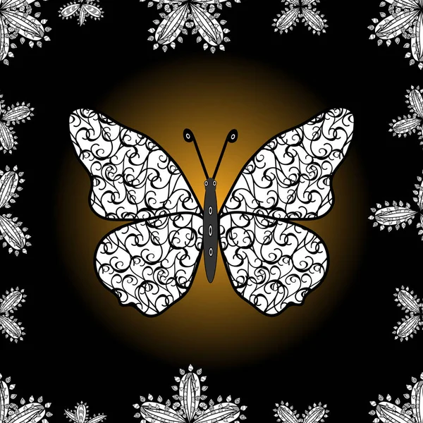 Sammlung Von Bunten Schmetterling Auf Schwarzem Weißem Und Braunem Hintergrund — Stockvektor