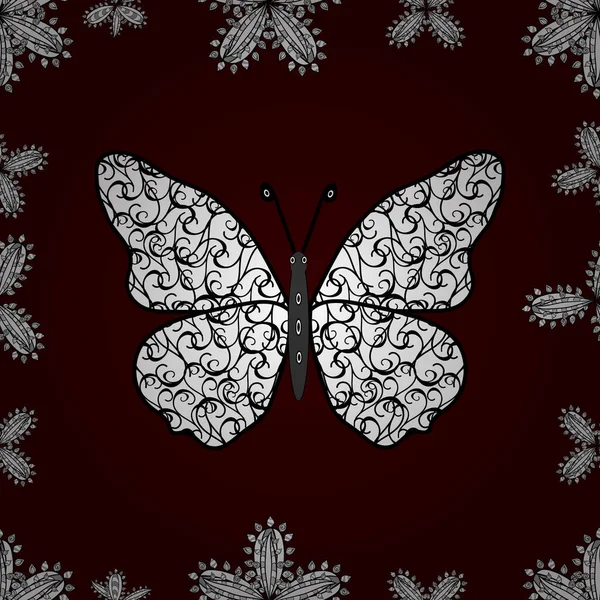 Aquarelle Papillons Aquarelle Isolés Sur Fond Brun Blanc Noir Jolie — Image vectorielle