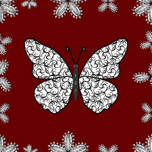 Fond Été Avec Des Papillons Rouges Blancs Noirs Modèle Féminin — Image vectorielle
