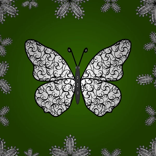Kelebeklerle Güzel Bir Moda Modeli Moda Sevimli Kumaş Tasarımı Yeşil — Stok Vektör