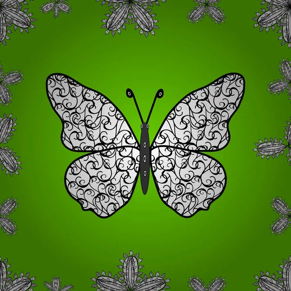 Seamless Background Colorful Butterflies Decor Green White Black Background Clothing — Stock Vector