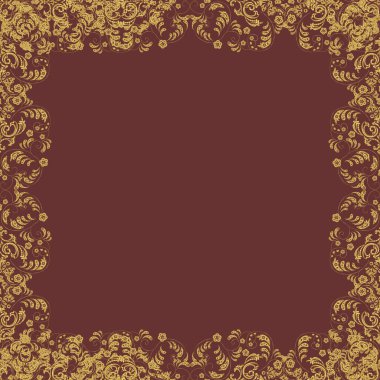 Tarafsız, kahverengi ve sarı renklerde altın element. Barok tarzında altın rengi nötr, kahverengi ve sarı çiçek süsü. Şablon. Altın çiçekli duvar kağıdı. Damask arkaplanı.