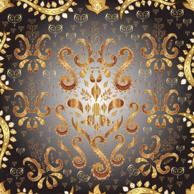 Sembol tatili, yeni yıl, altın elementli vektör şablonu kutlaması. Kahverengi, gri ve bej renklerde altın kar taneleri. Kış kar dokusu duvar kağıdı. Noel altın kar tanesi deseni.