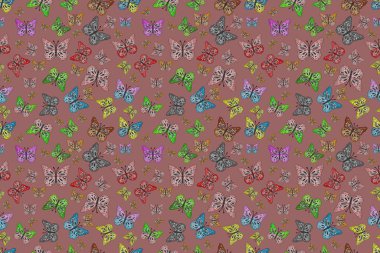 Geçmişi. Bej, gri ve siyah renkli soyut sevimli kelebek. Basit bir şekilde.