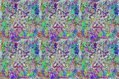 Tekstil, kumaş, ambalaj, hatıra defteri için hoş bir çiçek arkaplanı. Gri, yeşil ve mavi arka planda. El çizimi çiçekli, pürüzsüz bir desen. Çocuksu tasarım.