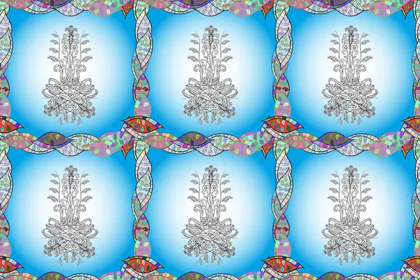 Płynny Kwiatowy Wzór Doodles Kwiaty Niebieskie Szare Neutralne Kolory Raster — Zdjęcie stockowe