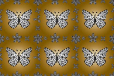 Kelebek deseni. Soyut, pürüzsüz bir arkaplan. Sarı, beyaz ve siyah renkler üzerine illüstrasyon. Moda Kumaşı Tasarımı.
