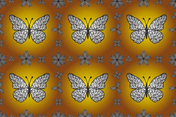 Яркий Бесшовный Рисунок Бабочками Изображение Желтого Оранжевого Белого Цветов Модный — стоковое фото