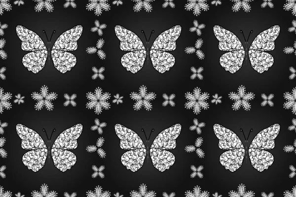 Бесшовный Рисунок Бабочками Предпосылки Текстиля Ткани Печати Приглашения Иллюстрация Сером — стоковое фото