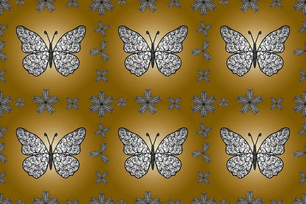 蝶のパターン 抽象的なシームレスな背景 黒の色のイラスト ファッションファブリックデザイン — ストック写真