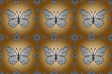 El çizimi kelebekli moda yaz şablonu. Kağıt, kumaş, ambalaj kağıdı ve duvar kâğıdı tasarımı için hoş bir arkaplan. Kusursuz desen. resimleme.