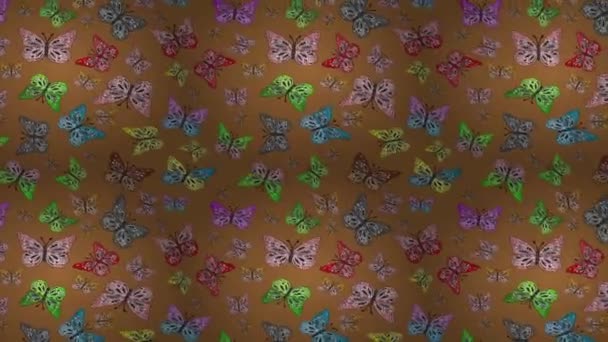 Renkli Unsurlarla Hareketli Arka Plan Görüntüleri Kelebekler Eski Model Bayrak — Stok video