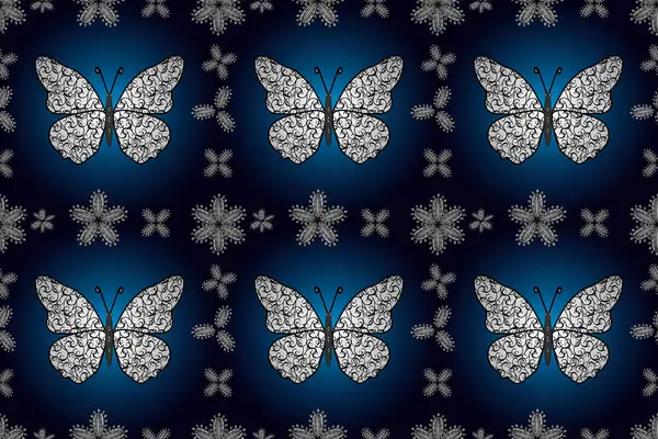 Papillons Sur Fond Bleu Noir Blanc Design Avec Des Papillons — Photo