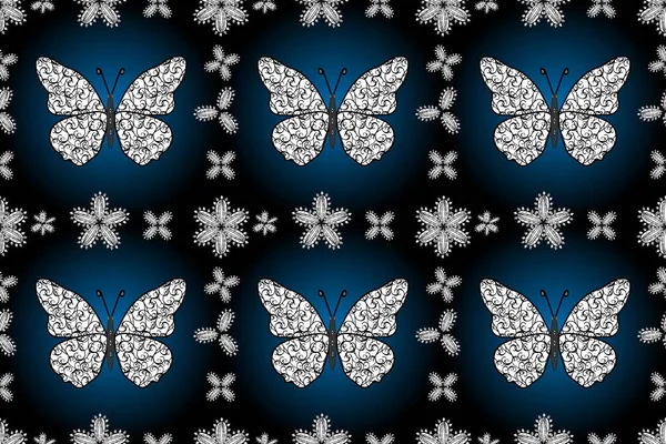 手描きのシルエット蝶のシームレスなパターンは 水彩の質感 白のイラスト ヴィンテージスタイルで — ストック写真