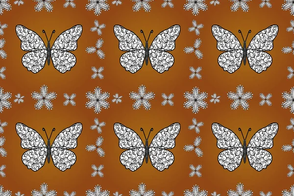 Dekorativní Ručně Tažení Motýli Obrázek Hnědé Bílé Černé Barvě Módní — Stock fotografie