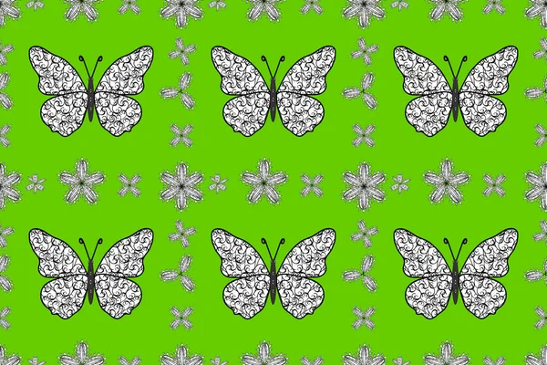 Kelebekler Yeşil Beyaz Siyah Şirin Arka Planda Kağıt Kumaş Ambalaj — Stok fotoğraf