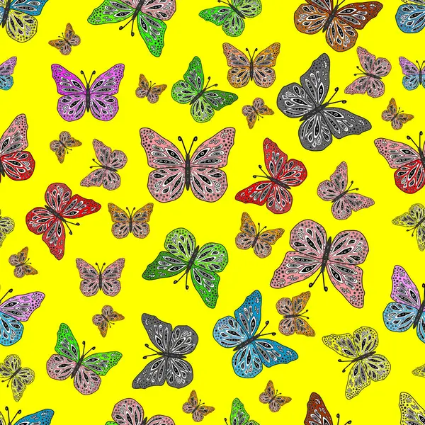 Seamless pattern. Cute background for paper, design of fabric, wrappers and wallpaper. Fashion summer pattern with hand drawn butterflies.