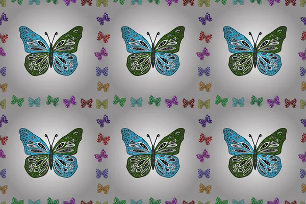 シームレス 蝶のデザイン 白の背景に蝶がいる 無限に ラスターイラスト スケッチ 落書き ライブラリー — ストック写真