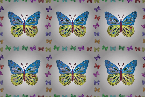 Бесшовно Ночные Милые Бабочки Желтом Синем Белом Абстрактном Фоне Растровая — стоковое фото