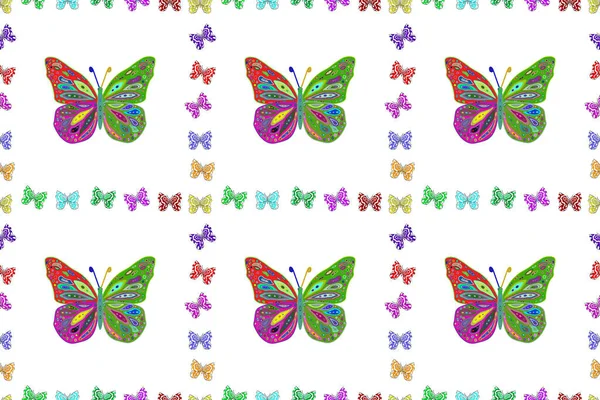 Lindo Patrón Femenino Sin Costuras Dibujado Mano Mariposas Repetidas Boceto — Foto de Stock