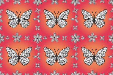 Pembe, turuncu ve beyaz arka planda kelebek. Davetiye, kart ve parmak izi için basit kadınsı bir model. Kusursuz..