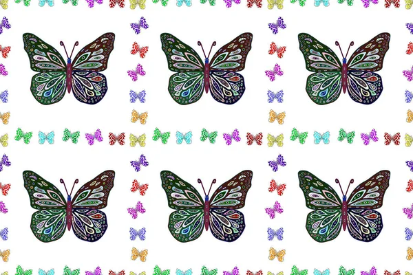 プリントテクスチャのためのかわいい蝶シームレスなパターン グレー グリーン ホワイトバターのパターン 衣類デザインのための装飾的な背景 — ストック写真