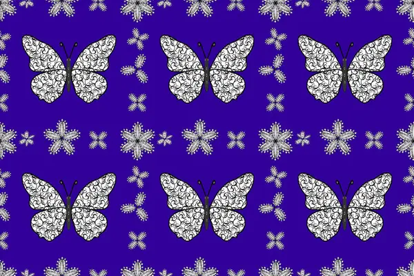 Motif Sans Couture Avec Papillon Sur Fond Bleu Blanc Noir — Photo