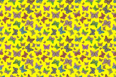 Seamless pattern. Cute background for paper, design of fabric, wrappers and wallpaper. Fashion summer pattern with hand drawn butterflies.