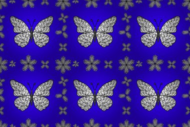 Butterfly floral pattern on tropical theme. Cute butterfly seamless pattern in blue, white and black colors. Perfect for textile, wallpapers, web page backgrounds, surface textures. design.